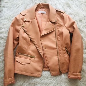 Pink Zip Up Leather Jacket